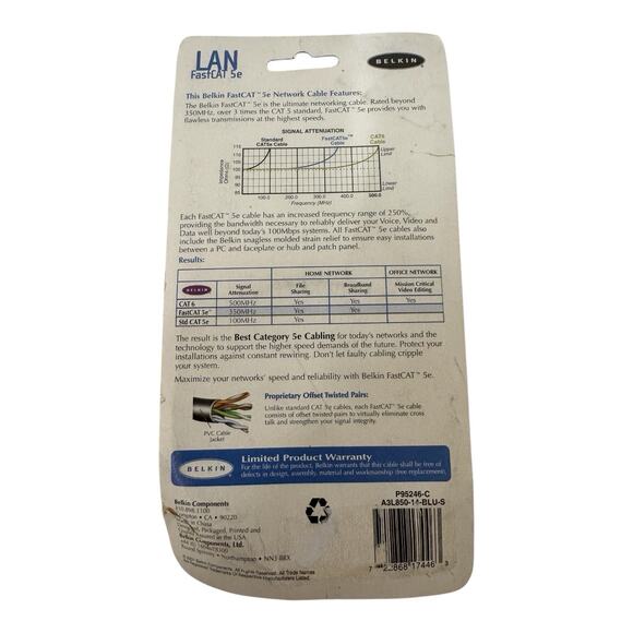 Belkin Fast CAT5e Networking Ethernet Cable RJ45 Male/Male 14 FT 4.2 M 350 MHz+ - Picture 2 of 4